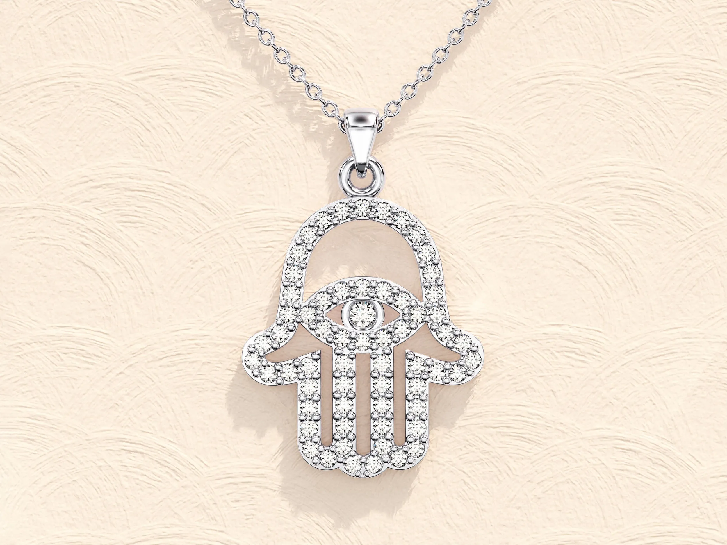 0.31 TCW Round Moissanite Diamond Hamsa Necklace