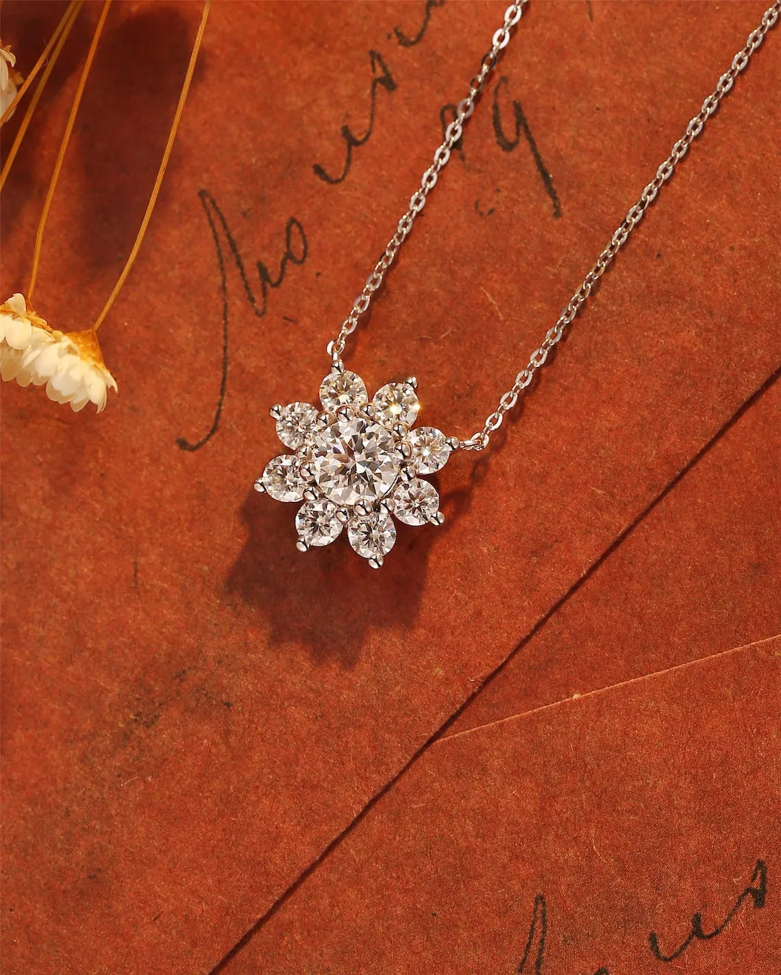 0.50 CT Round Moissanite Diamond Floral Necklace