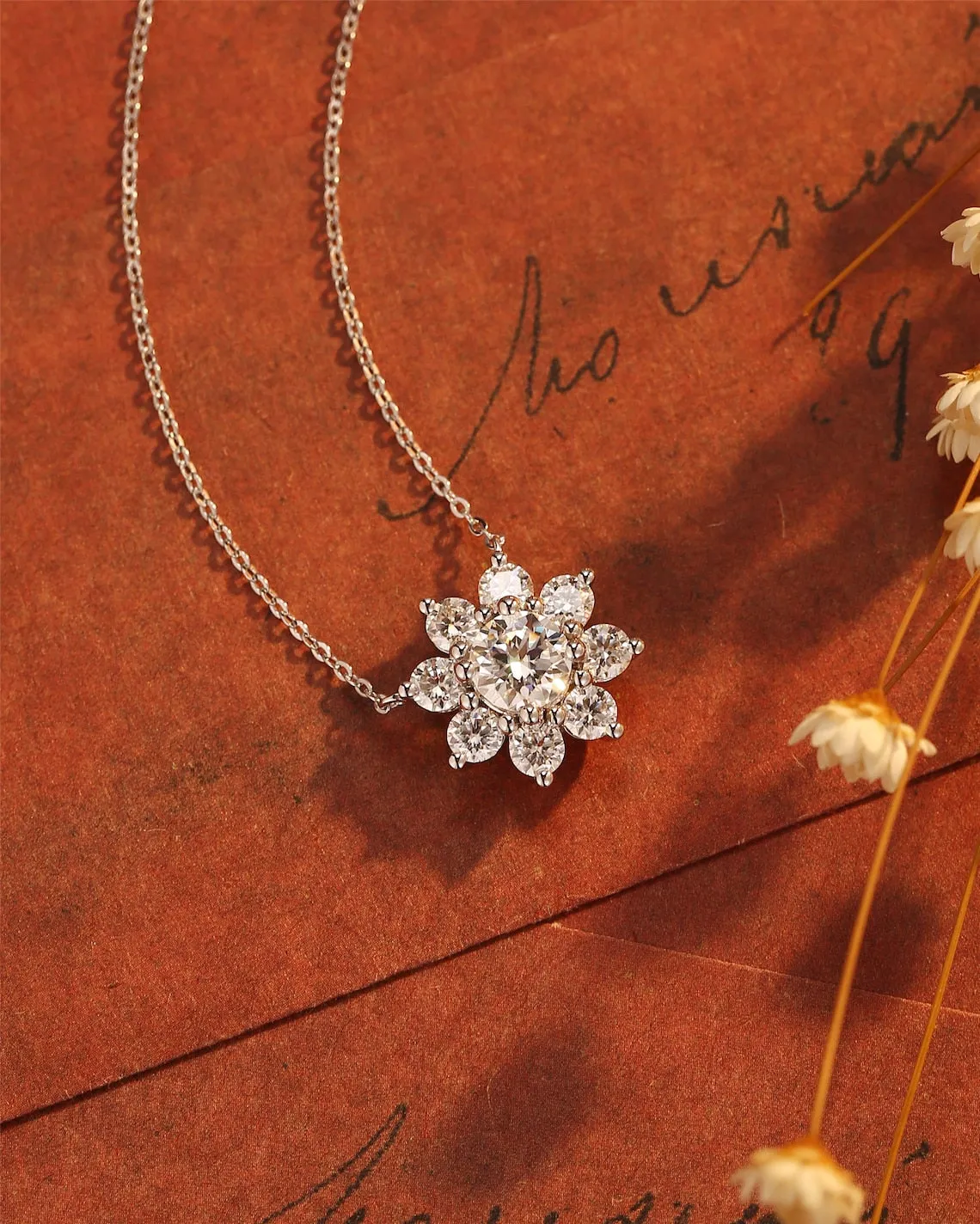 0.50 CT Round Moissanite Diamond Floral Necklace