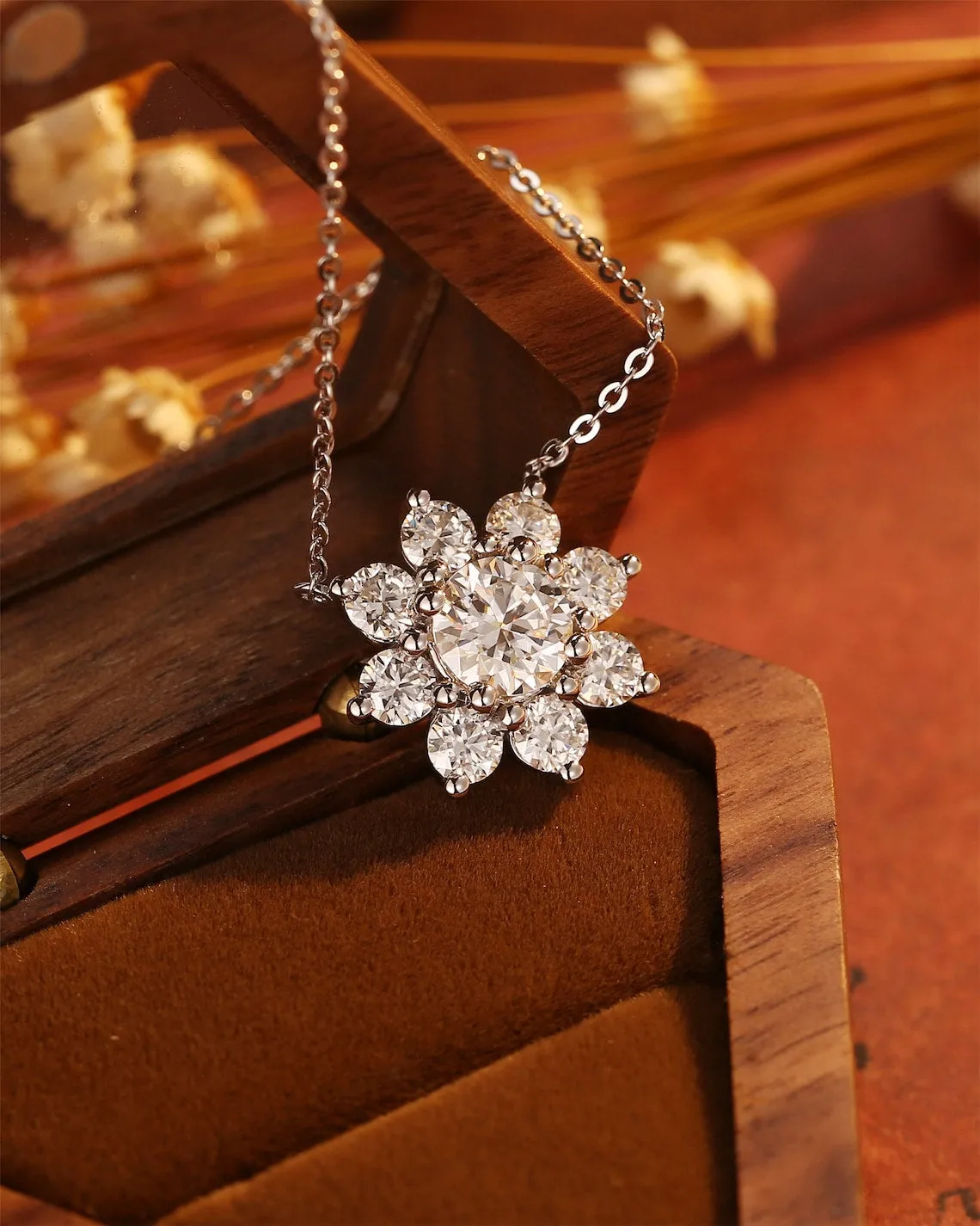 0.50 CT Round Moissanite Diamond Floral Necklace