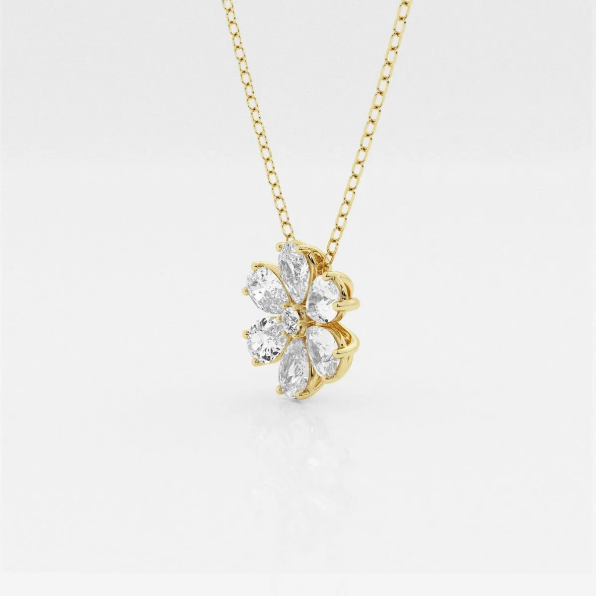 0.93 TCW Round & Pear Moissanite Diamond Flower Pandant Necklace