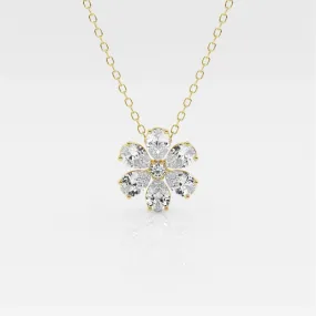 0.93 TCW Round & Pear Moissanite Diamond Flower Pandant Necklace