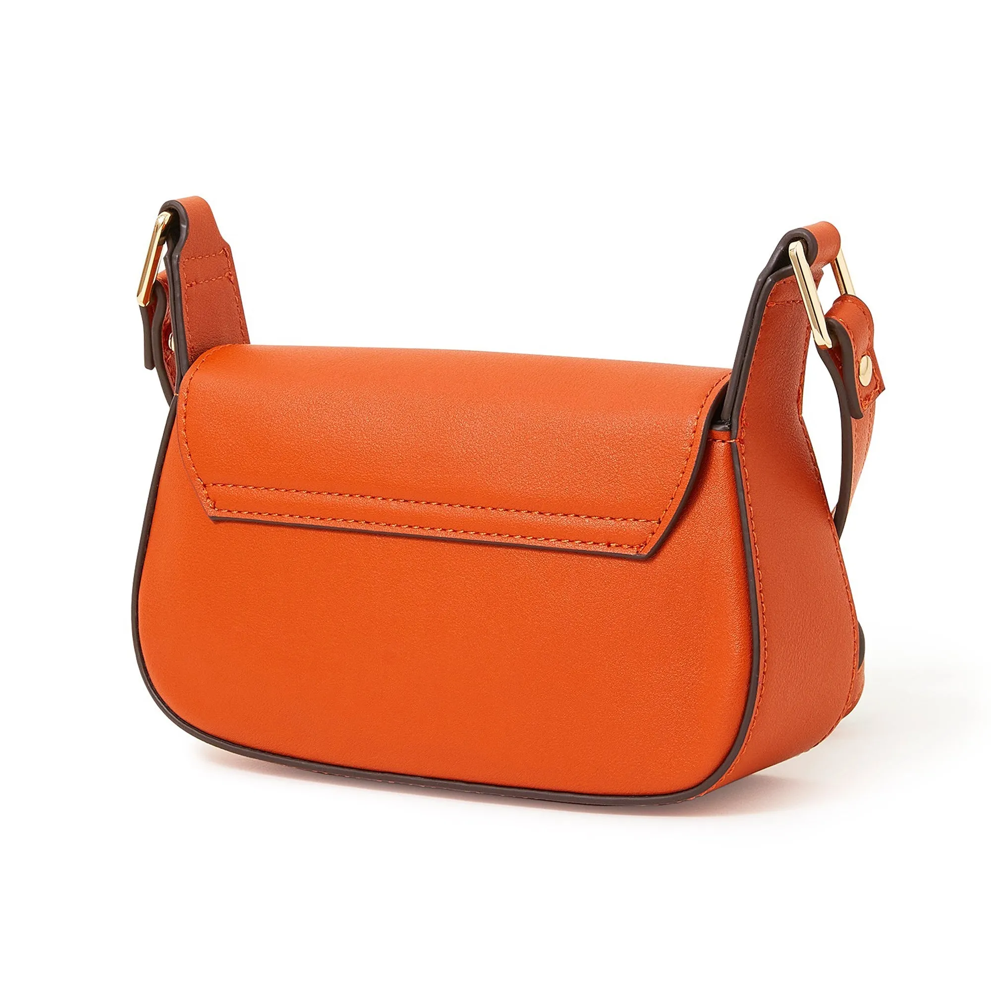 Accessorize London Women's Faux Leather Orange Small Saddle Sling Bag