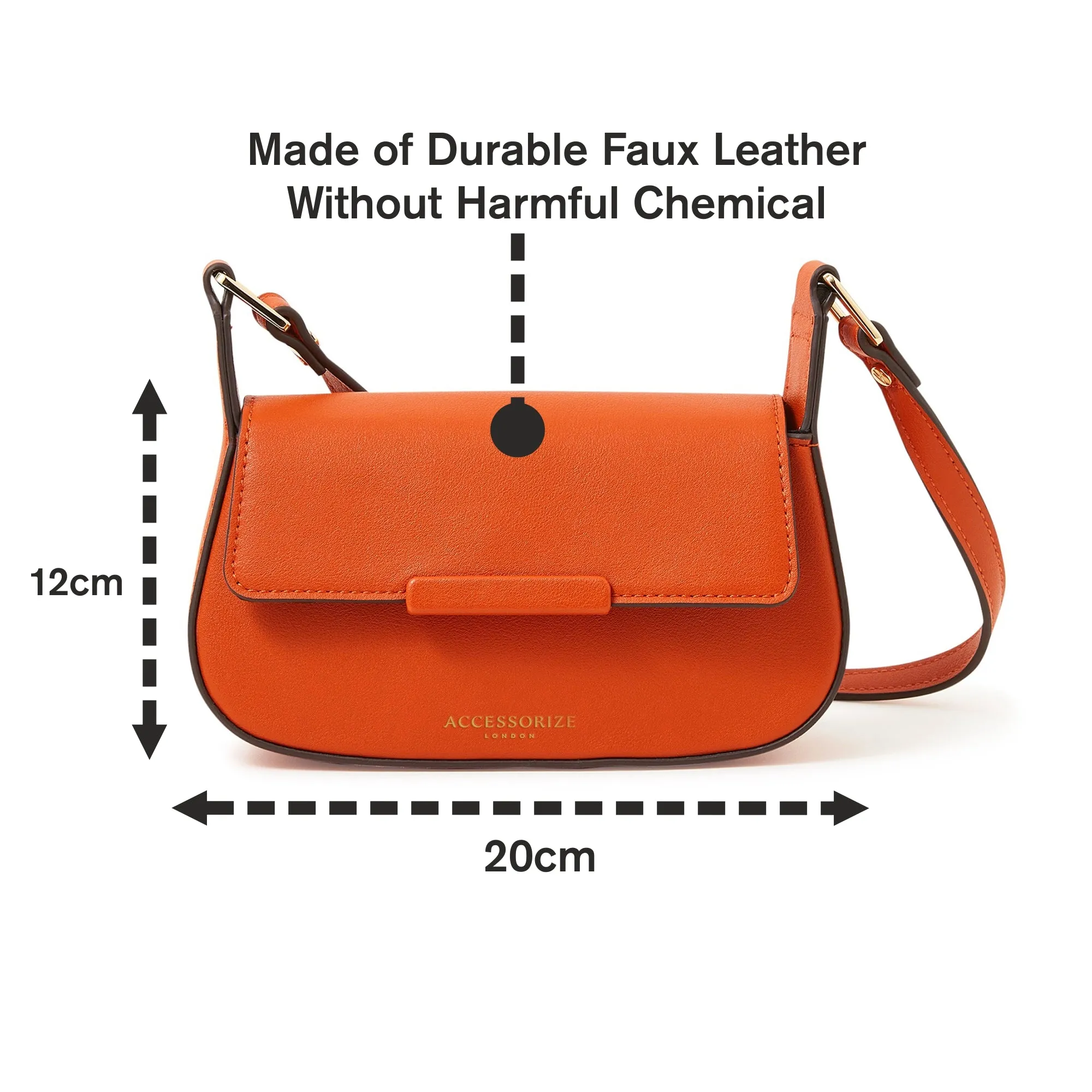 Accessorize London Women's Faux Leather Orange Small Saddle Sling Bag