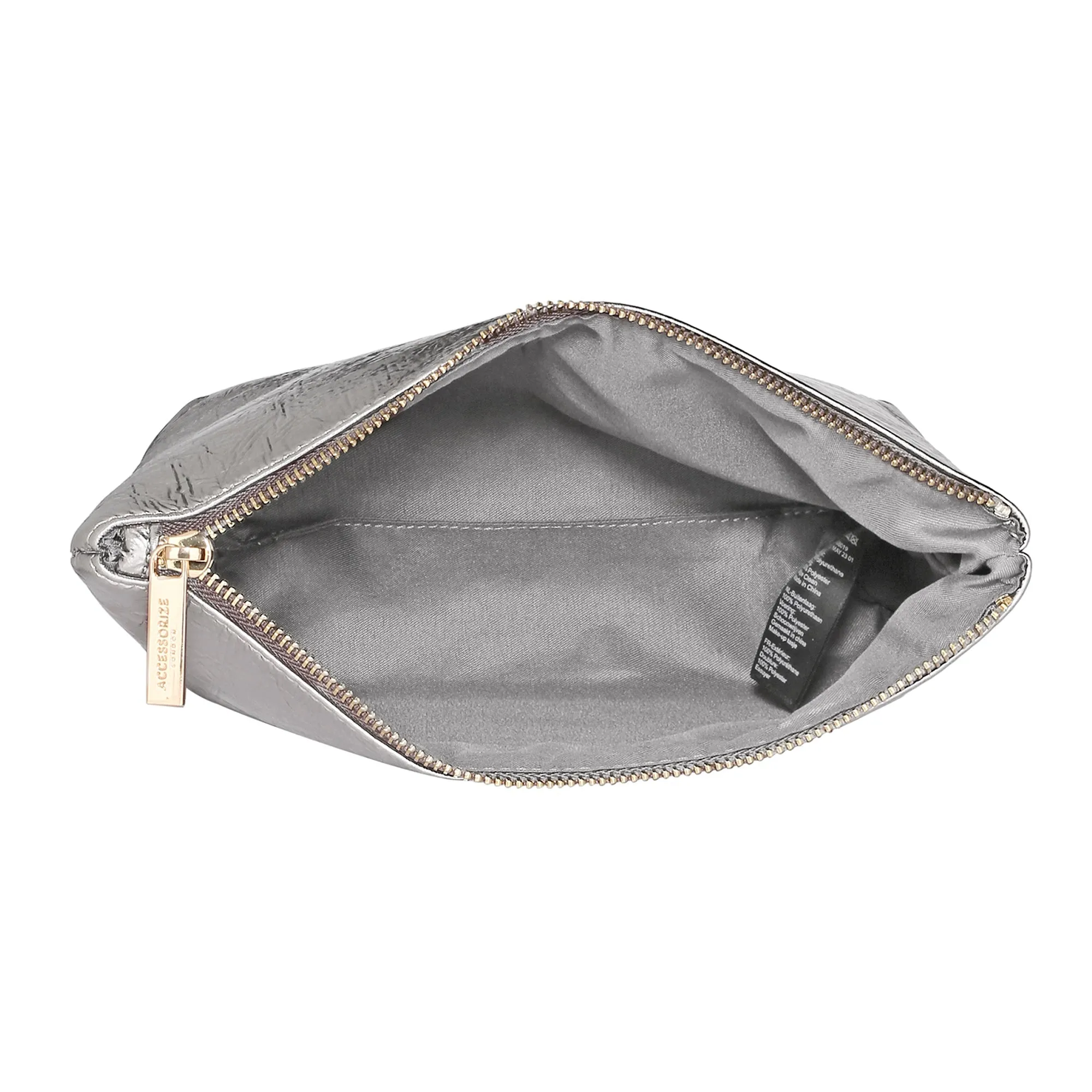 Accessorize London Women's Pewter Large Metallic Makeup Bag