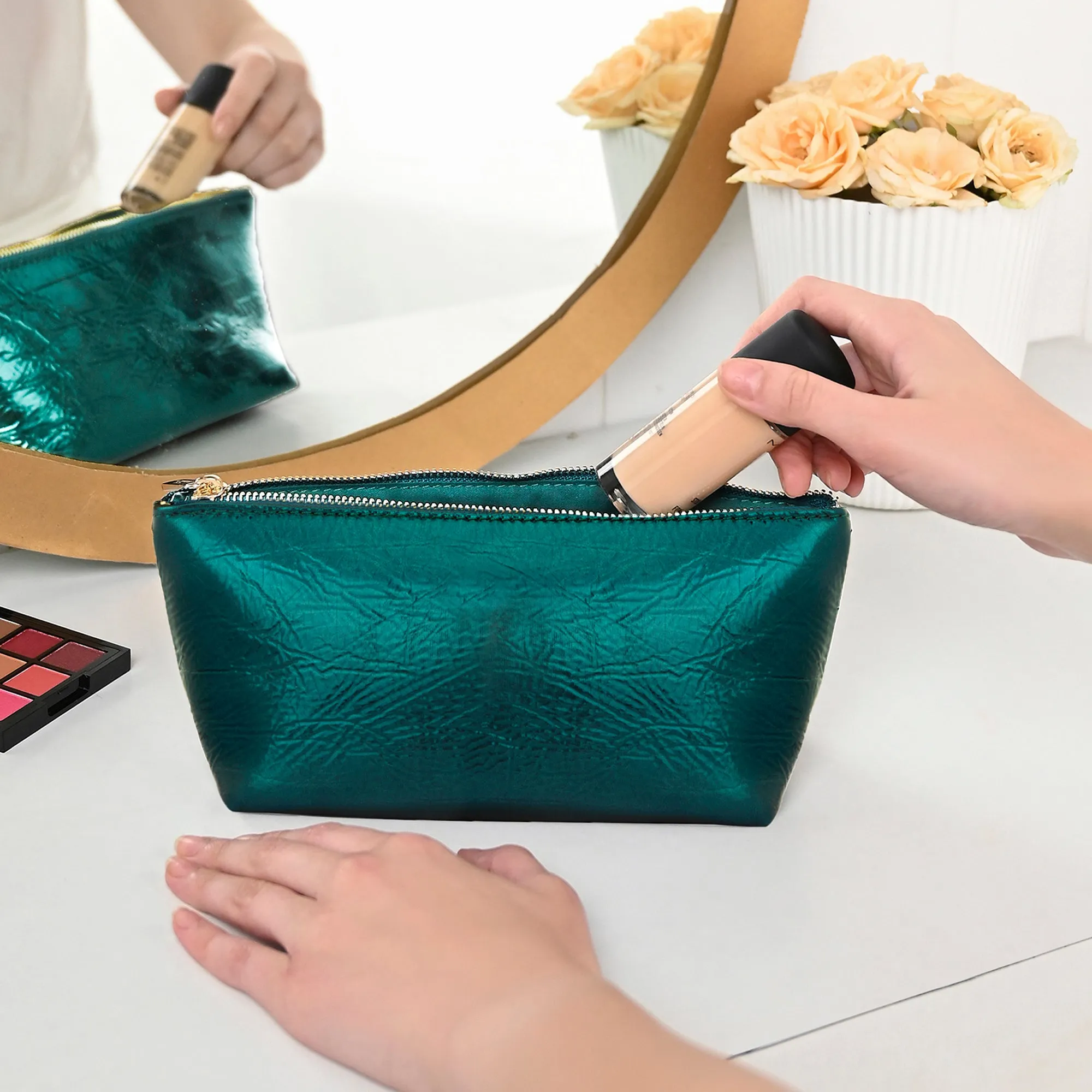 Accessorize London Women's Teal Metallic Makeup Bag