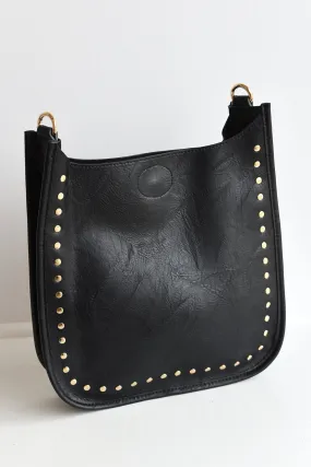 AHDORNED STUDDED BLACK LEATHER MESSENGER