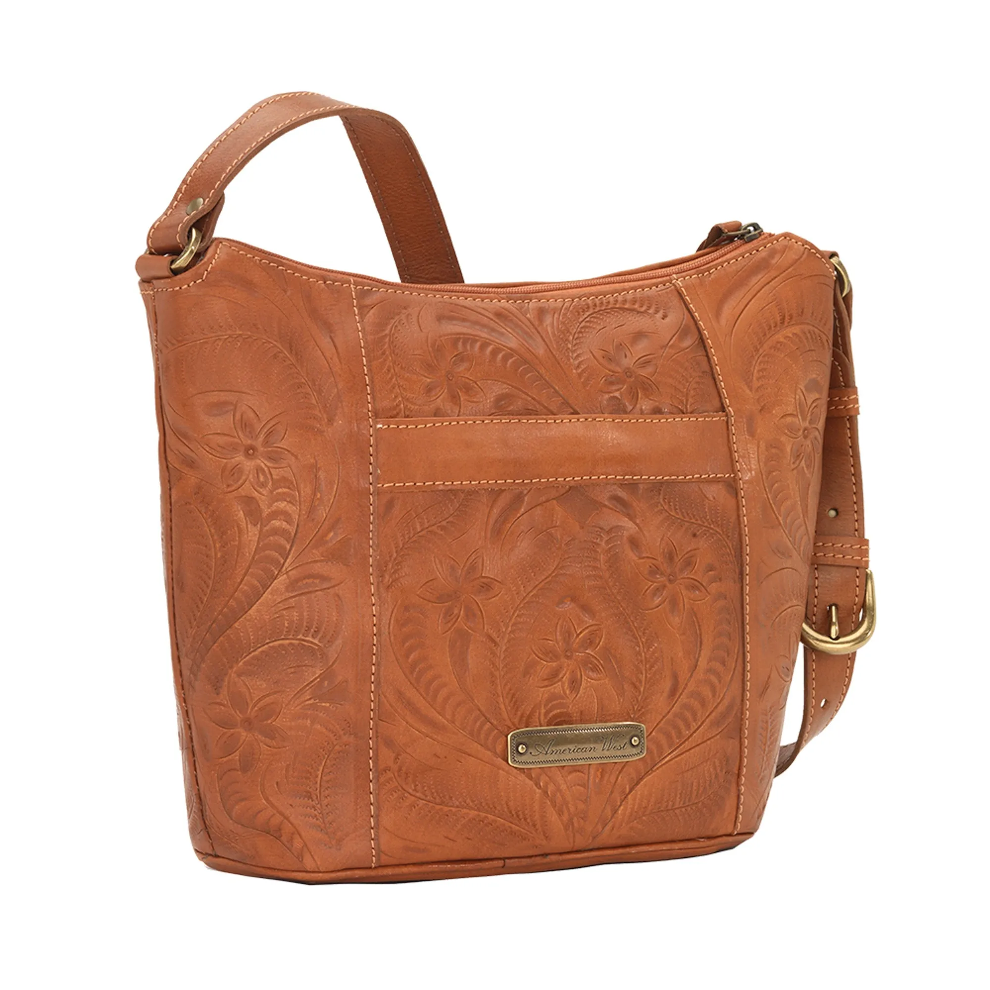 American West Hill Country Natural Tan Leather Zip Top Bucket Tote