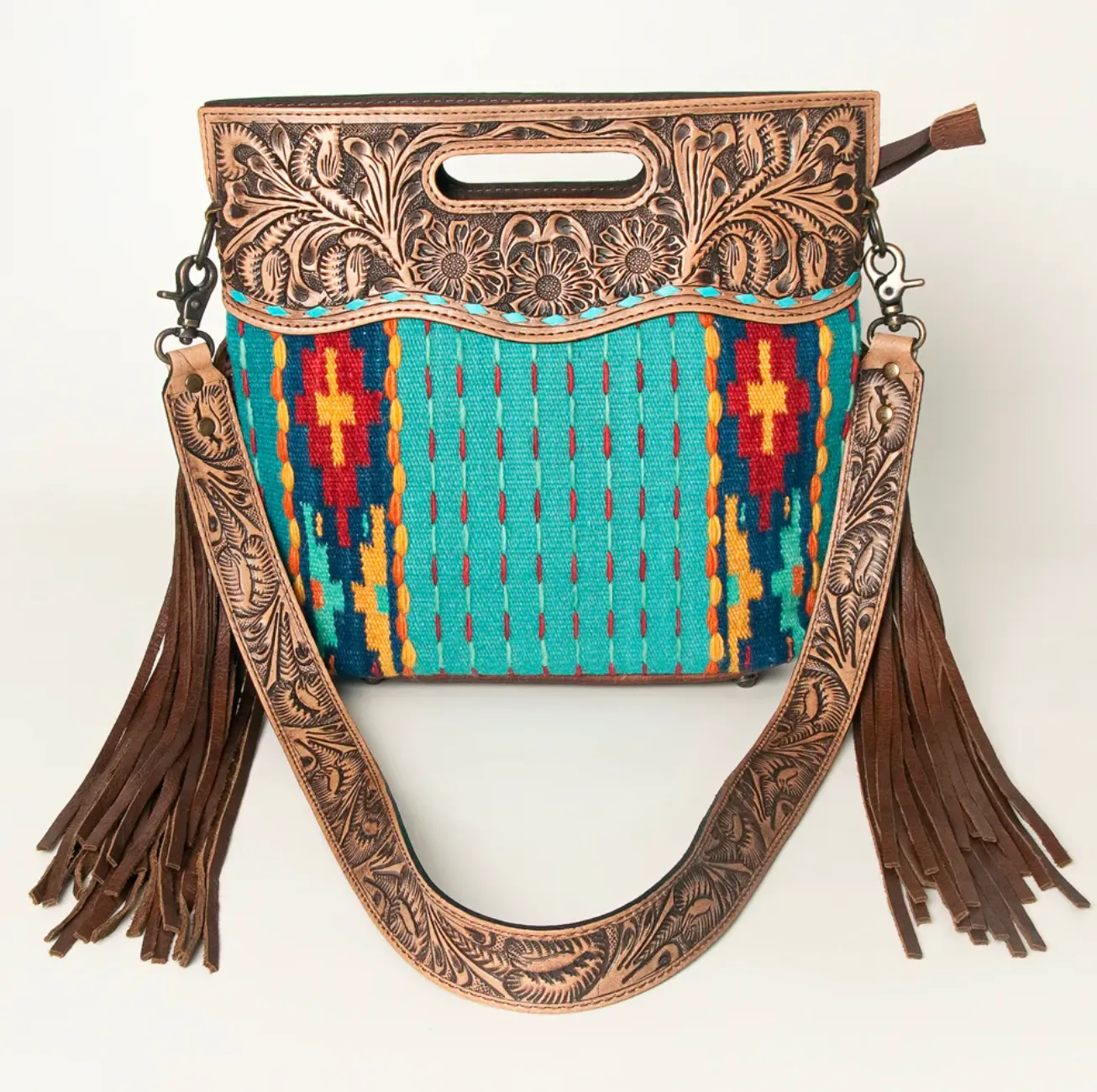 AZTEC TEAL SADDLE BAG PURSE