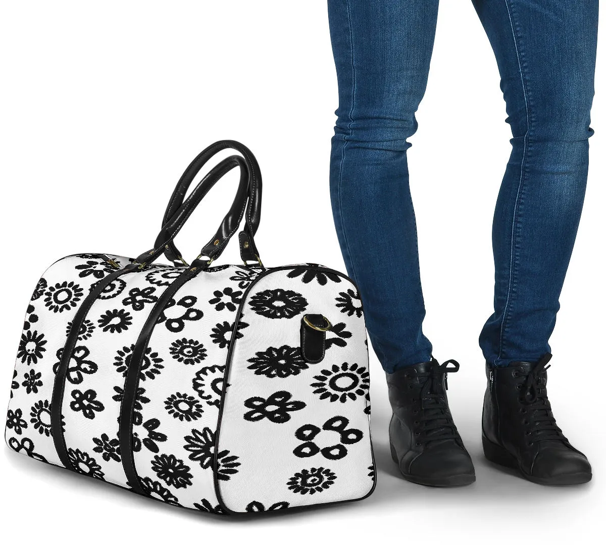 Black Flowers Travel Bag