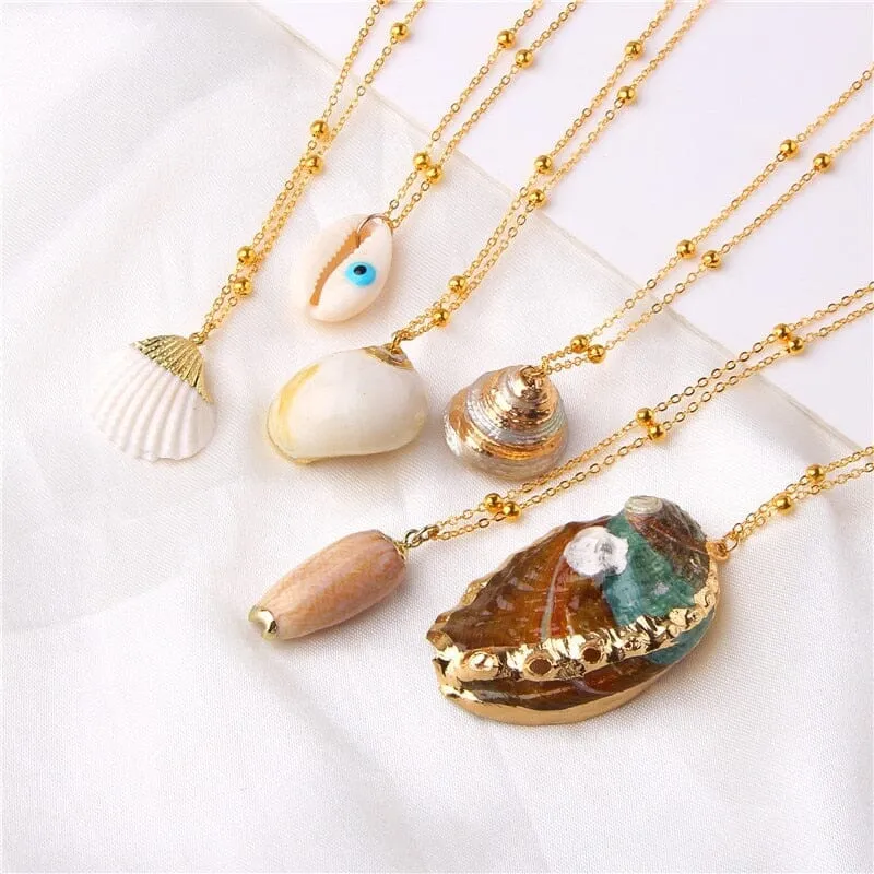 Boho Shell Necklace Sea Shell Chain Pendant Necklace