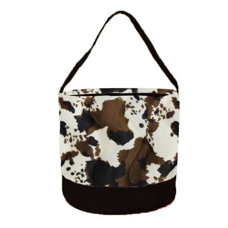 Brown Cowhide Round Storage Bin