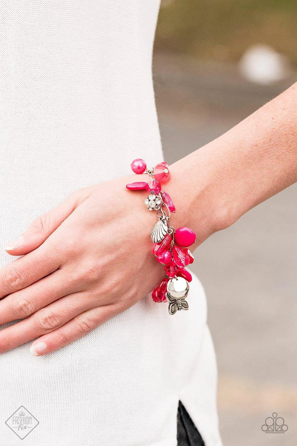 Buzzing Beauty Queen Pink Bead and Charm Bracelet - Paparazzi Accessories