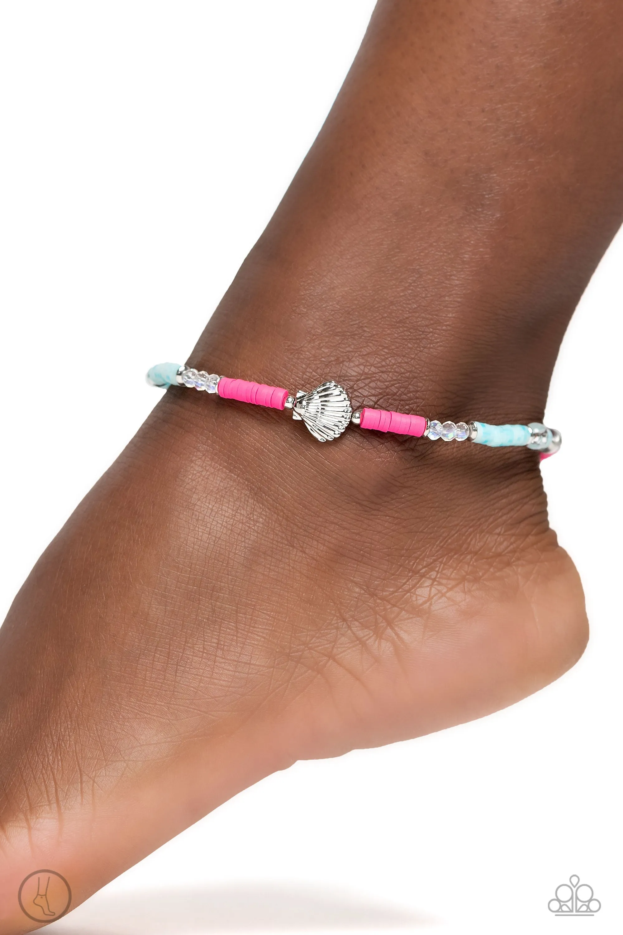 Carefree Coral Pink & Blue Anklet - Paparazzi Accessories