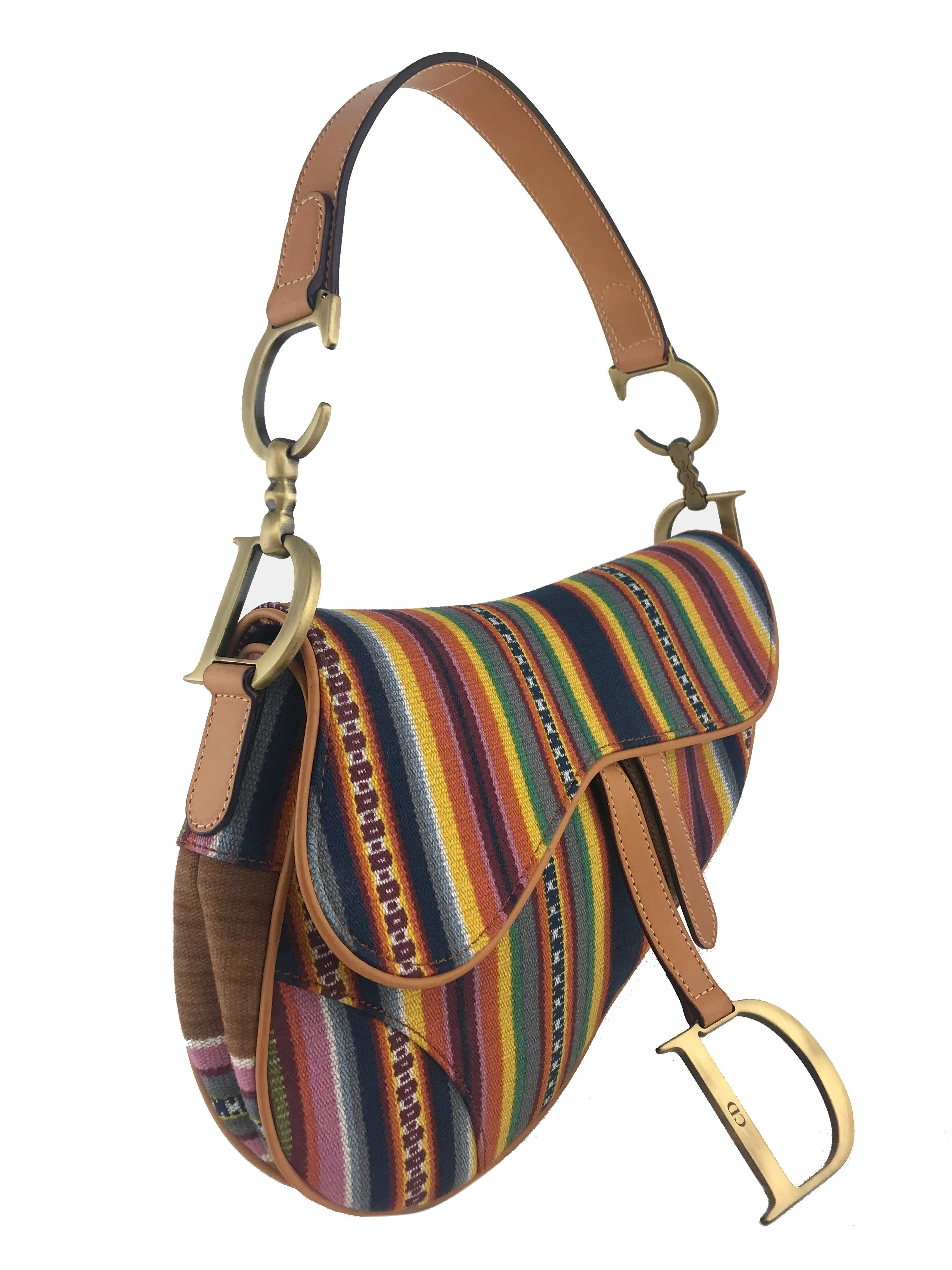 Christian Dior Canvas Striped Saddle Bag