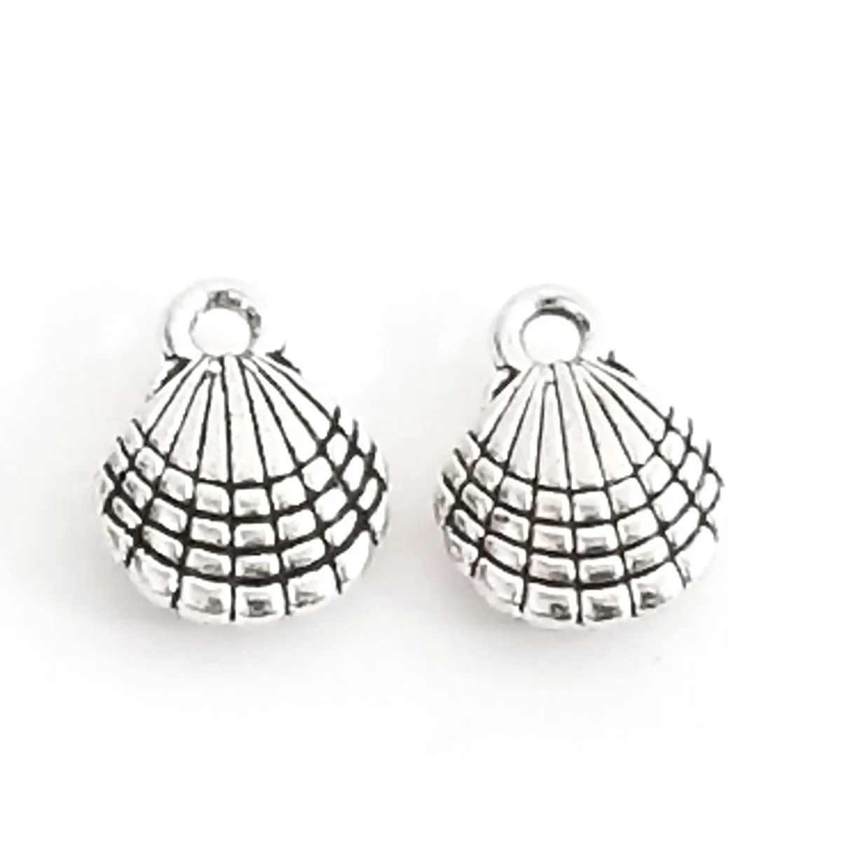 Clam Shell Charms, Antique Silver Pewter, Double Sided, Lead Free, 13x10x4mm, Lot Size 10, #1255