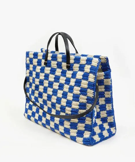 Clare V. Summer Simple Tote - Cobalt & Cream Checker