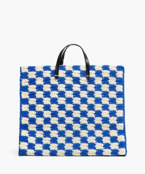 Clare V. Summer Simple Tote - Cobalt & Cream Checker