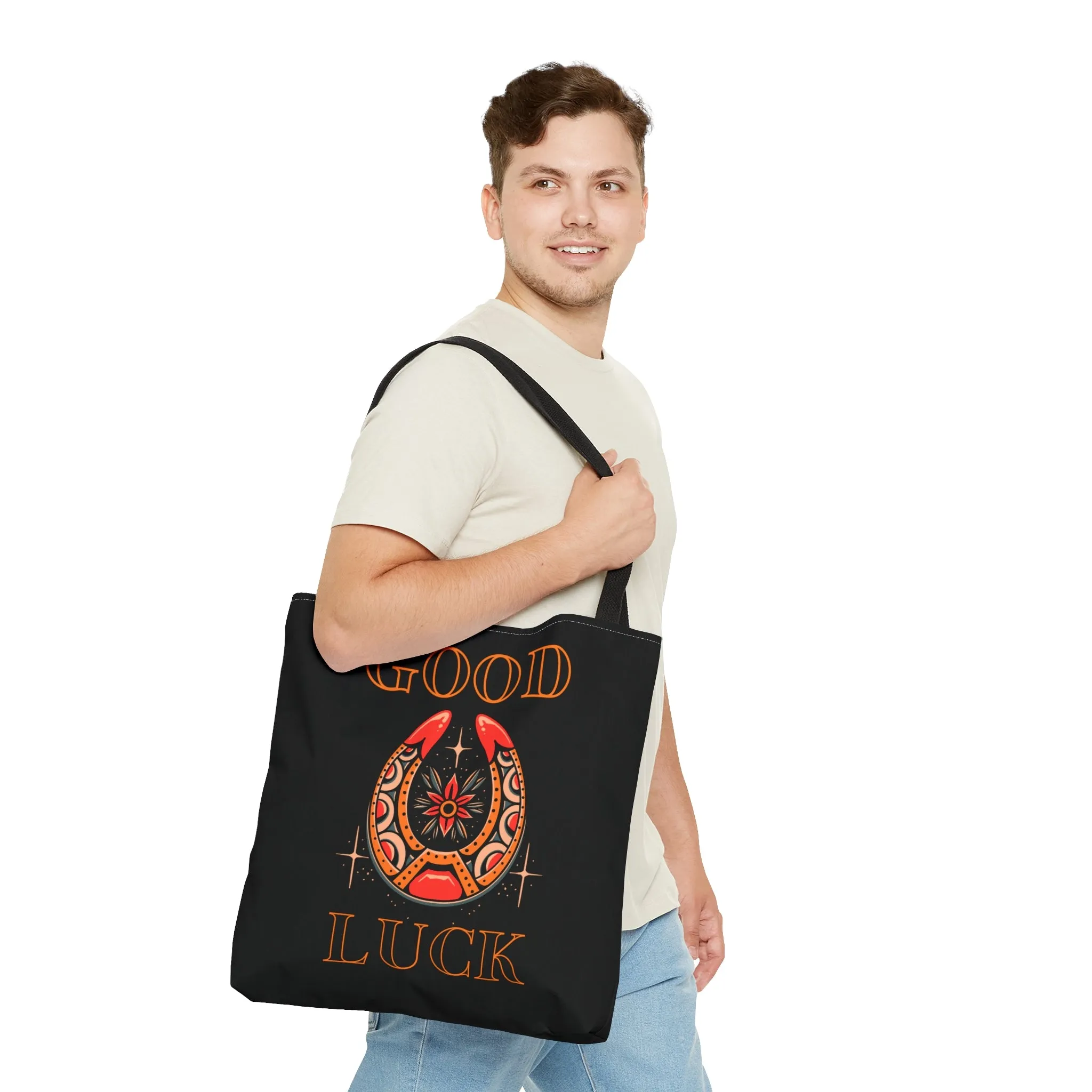 Copy of Good Luck Tattoo Tote Bag in Black / Vintage American Old School Traditional Tattoo Flash  / Punk Rock Beach Shopping Bag Lucky