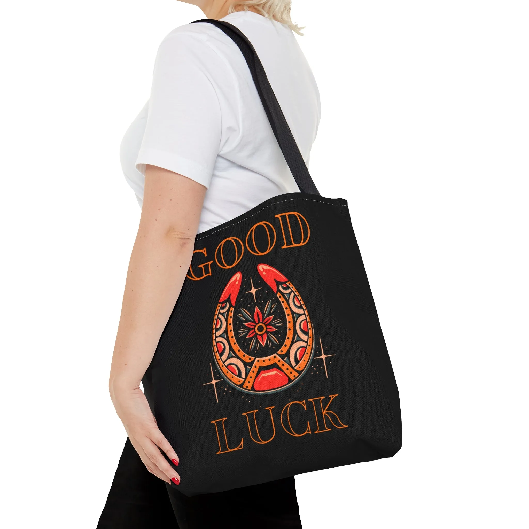 Copy of Good Luck Tattoo Tote Bag in Black / Vintage American Old School Traditional Tattoo Flash  / Punk Rock Beach Shopping Bag Lucky