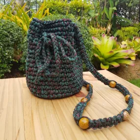 Elvira Macramé Mini Bucket Bag (Green)