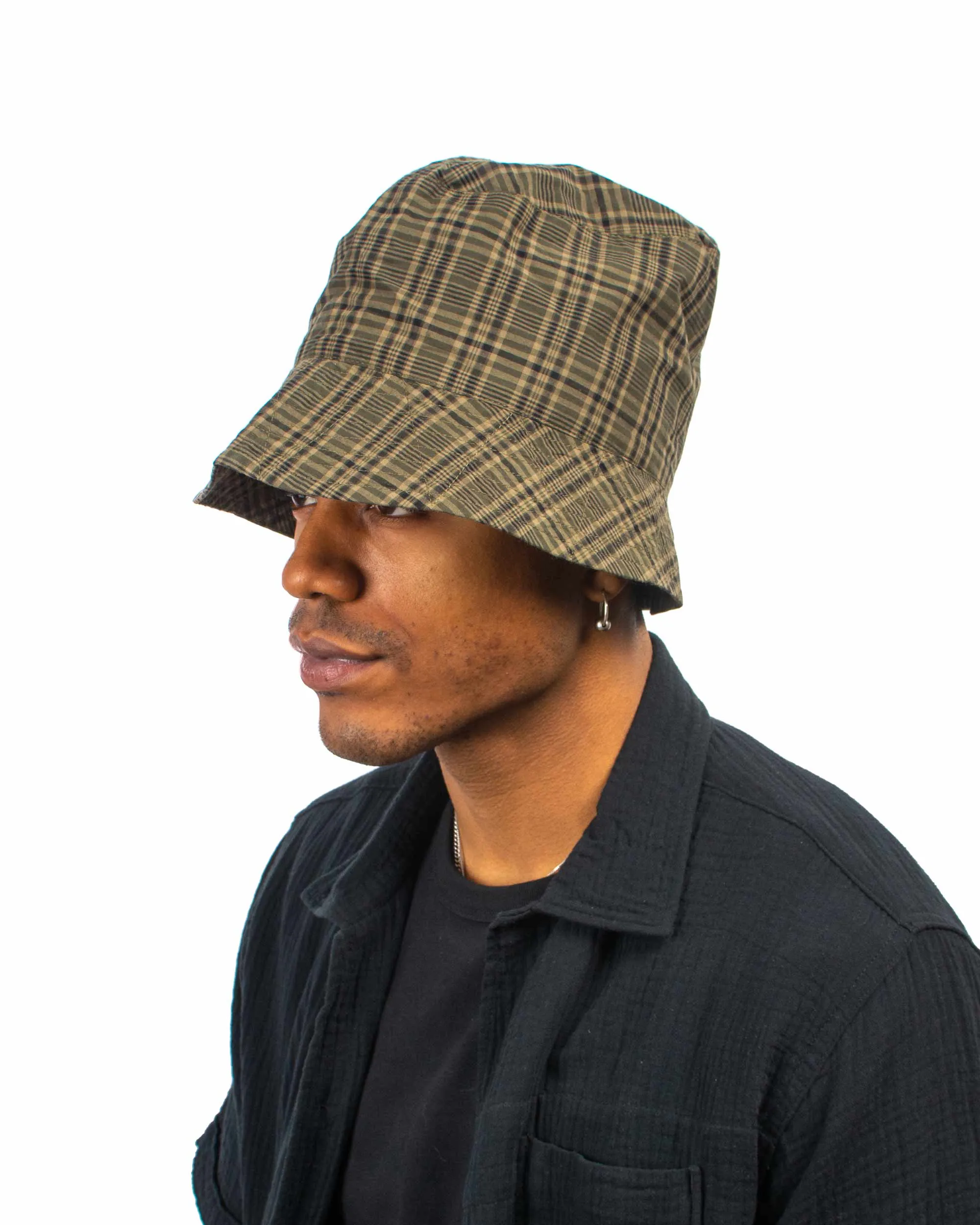 Engineered Garments Bucket Hat Olive Brown Cotton Madras Check