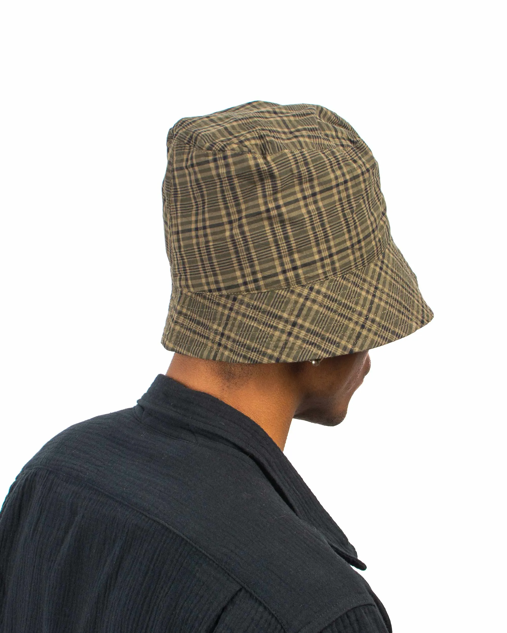 Engineered Garments Bucket Hat Olive Brown Cotton Madras Check