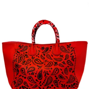 Everyday Vegan Tote - Bandana Print Leather Hand Painted