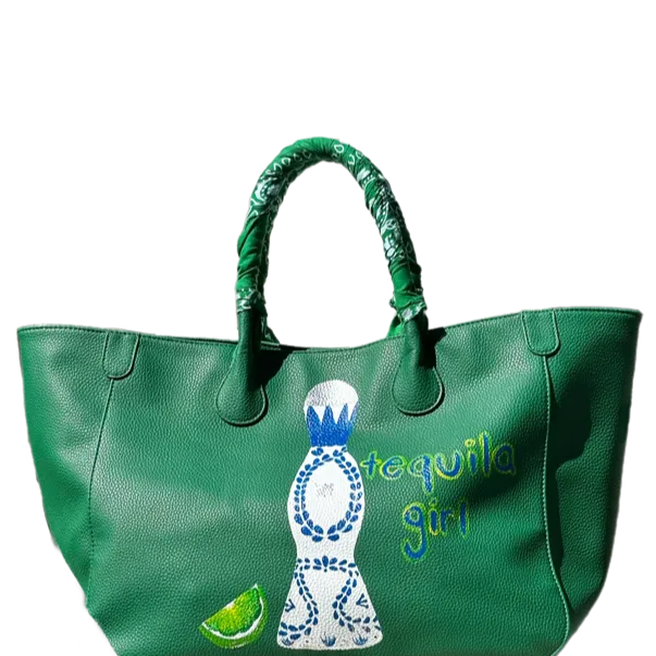 Everyday Vegan Tote - Tequila Girl Leather Hand Painted