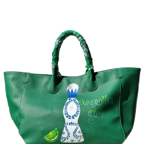 Everyday Vegan Tote - Tequila Girl Leather Hand Painted