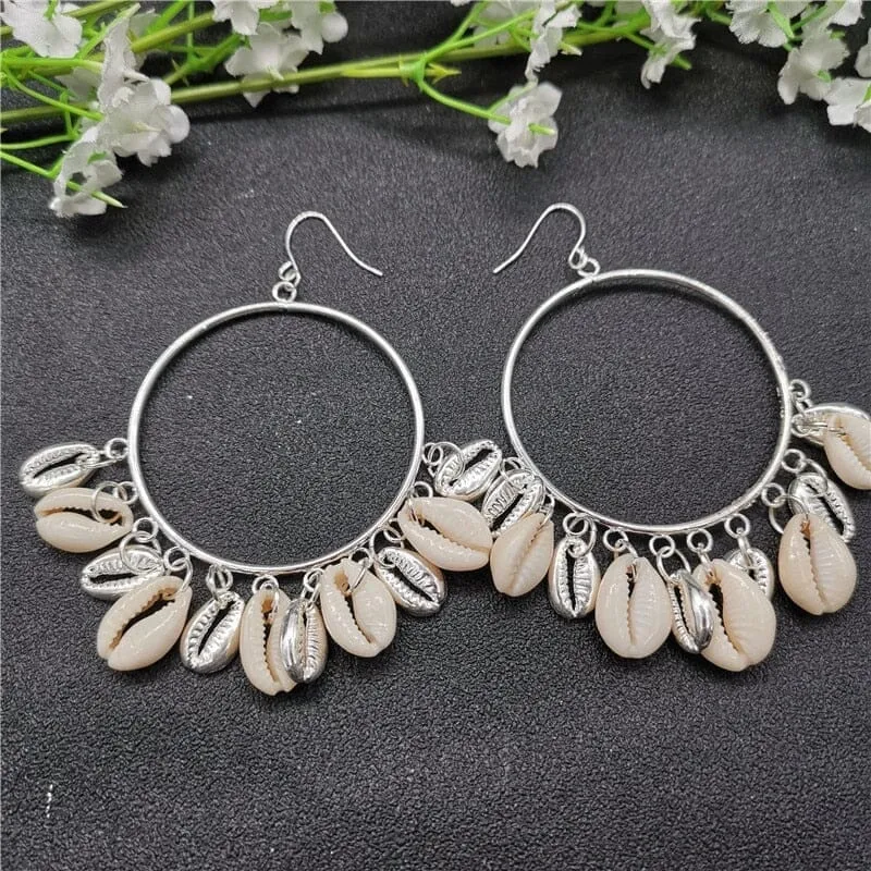 Fashion Puka Shell Circle Statement Earrings