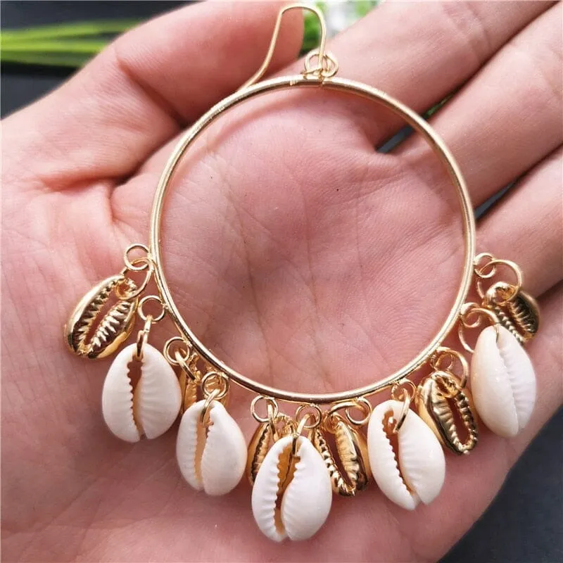 Fashion Puka Shell Circle Statement Earrings