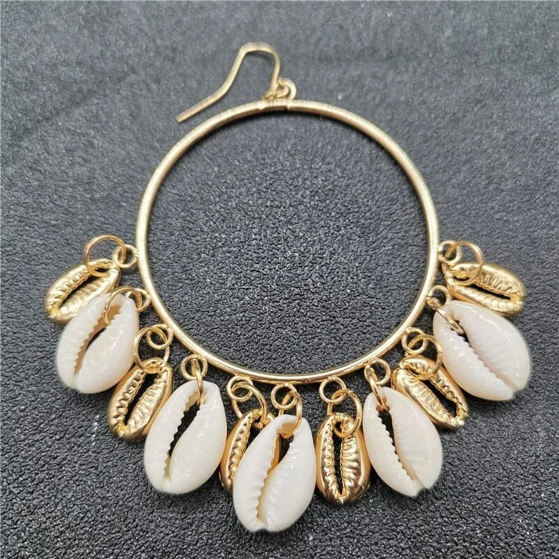 Fashion Puka Shell Circle Statement Earrings