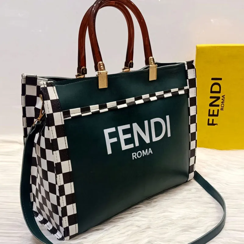 FE Black and White Check Medium Tote Bag