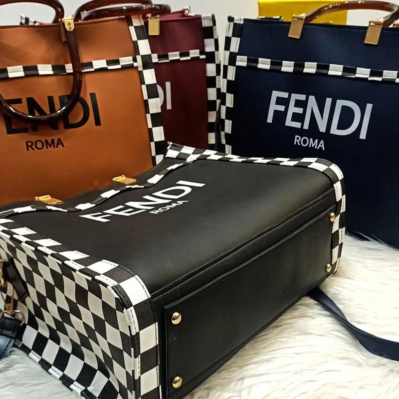 FE Black and White Check Medium Tote Bag