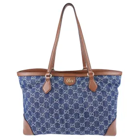 Gucci Blue Monogram Denim Medium Ophidia GG Tote Bag