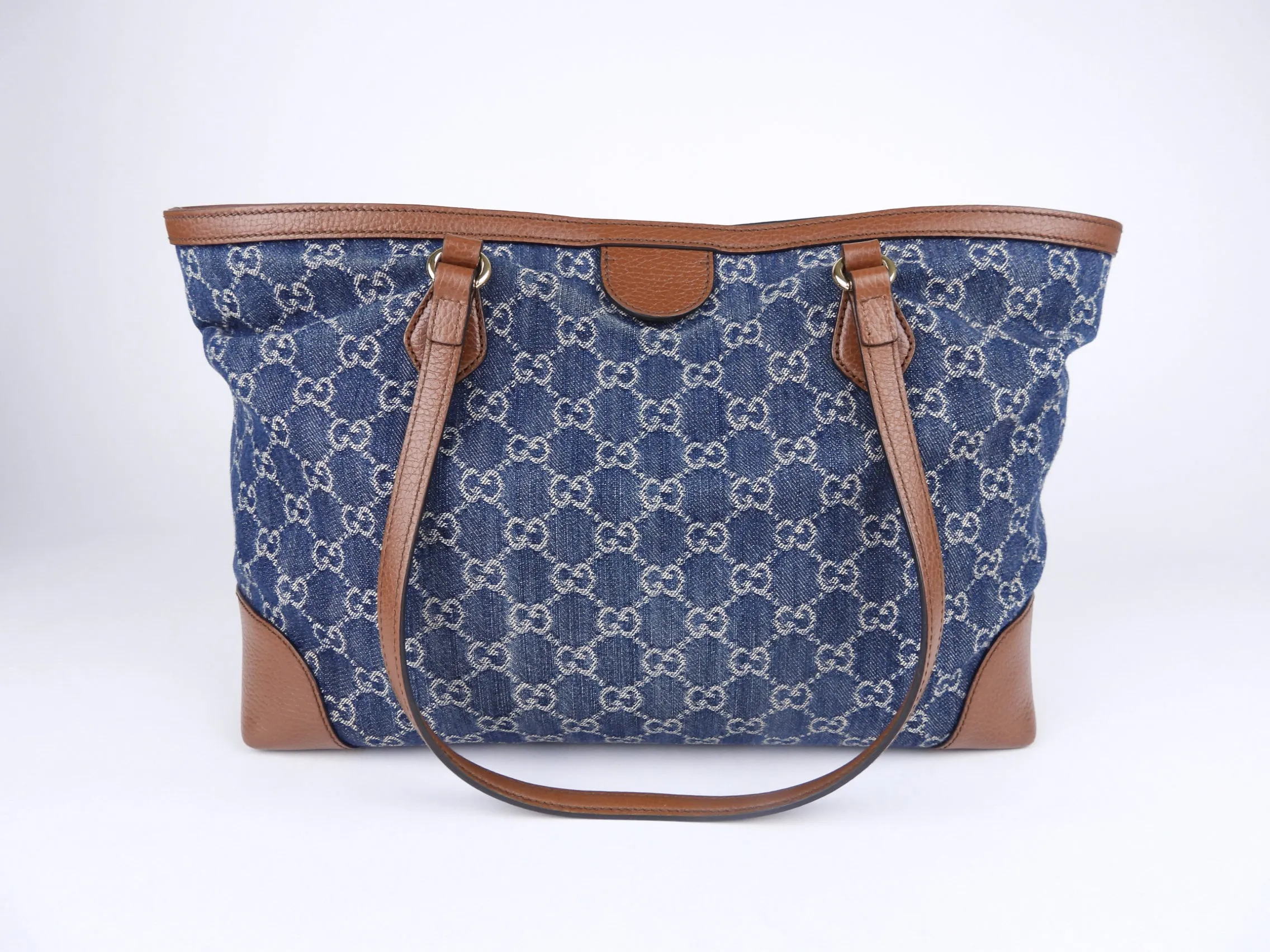 Gucci Blue Monogram Denim Medium Ophidia GG Tote Bag