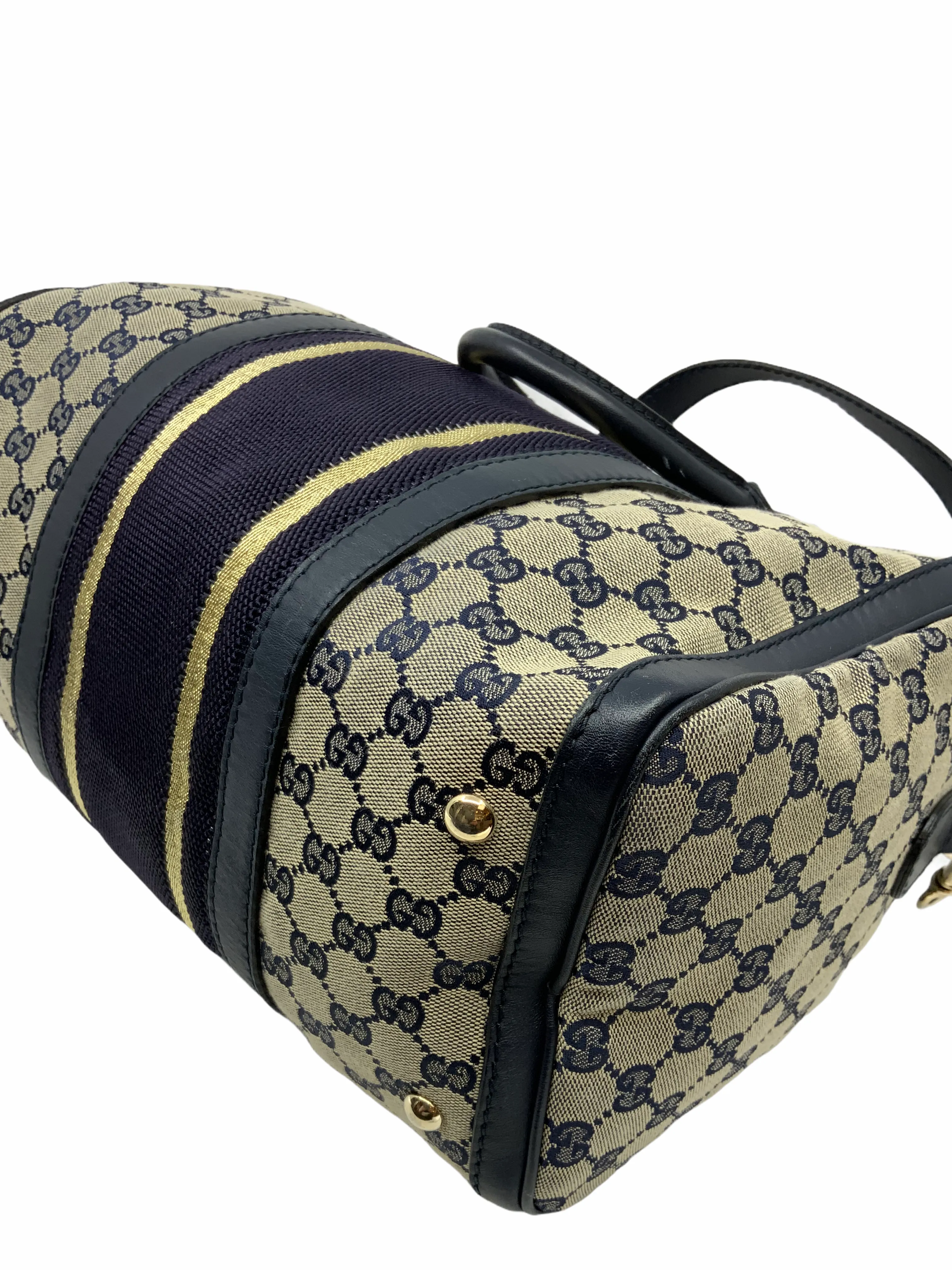 Gucci Monogram Canvas Web Boston Bag with Shoulder Strap