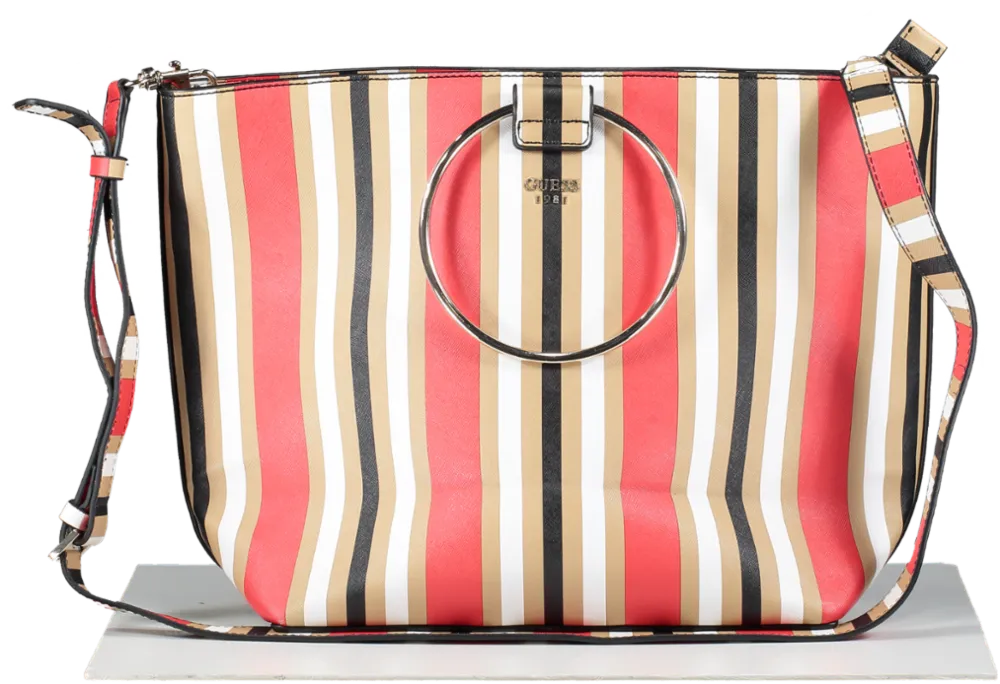 Guess Red Multi Stripe Handbag One Size