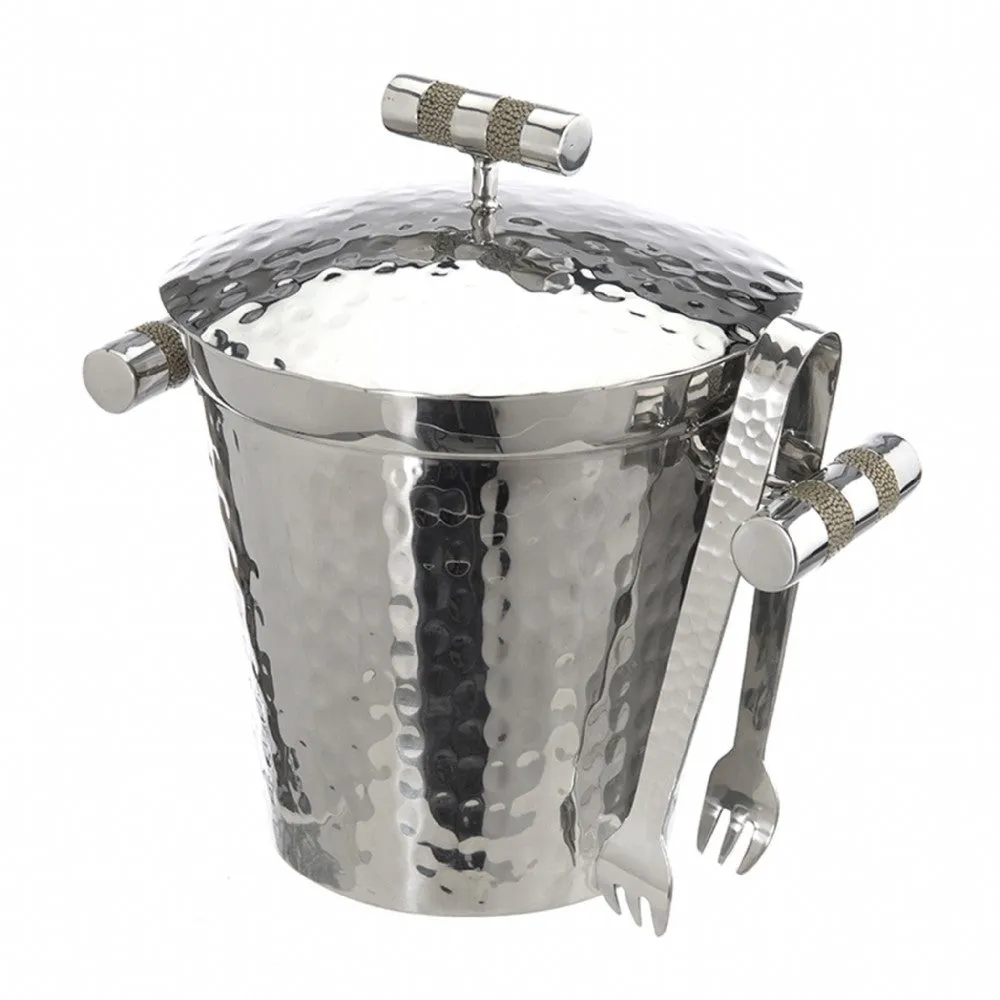 Hammered Stainless Steel Ice With Top BucketAnd Tongs