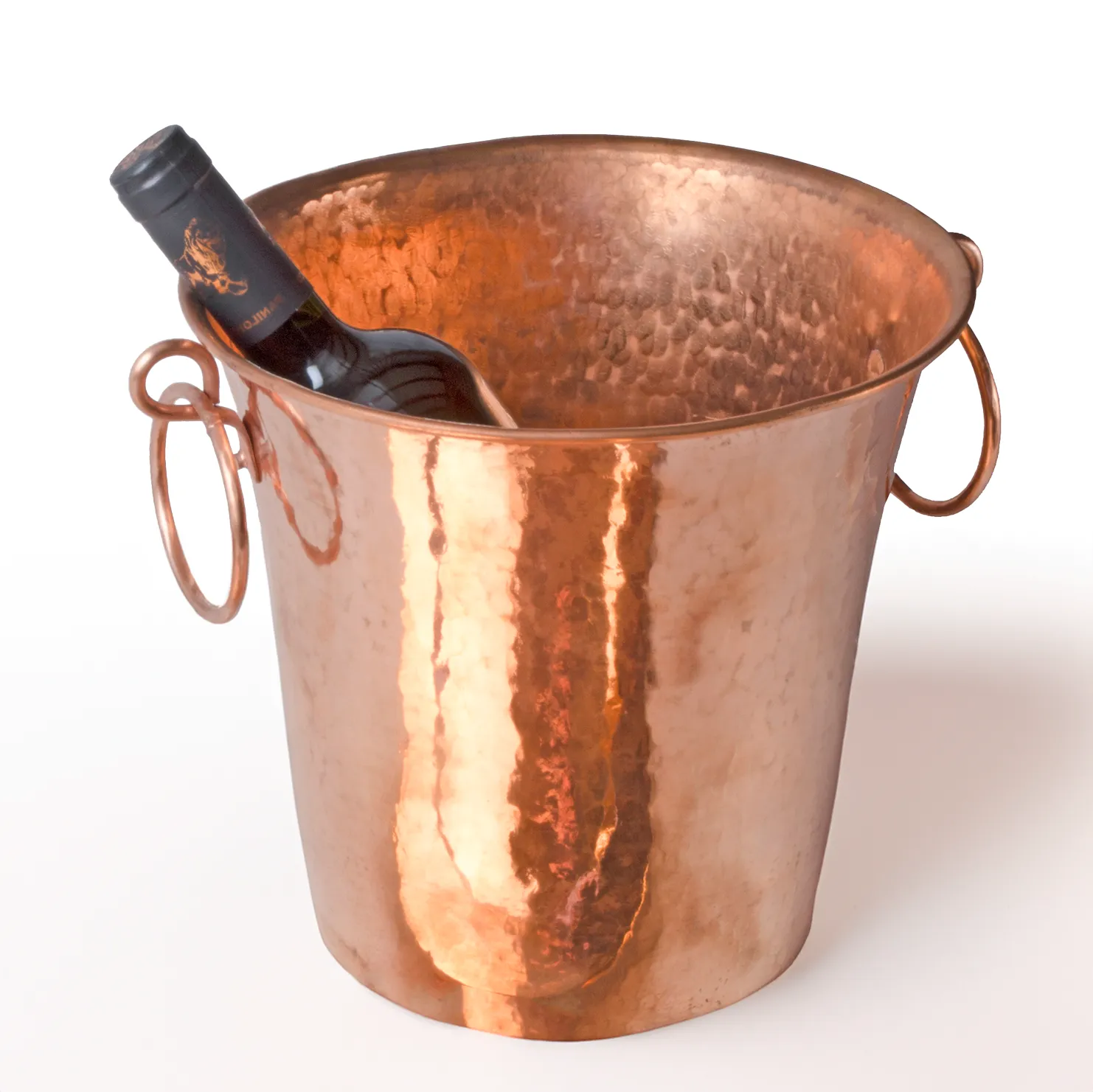 Hand Hammered Copper Wine Bucket (Polished) - Ring Handles