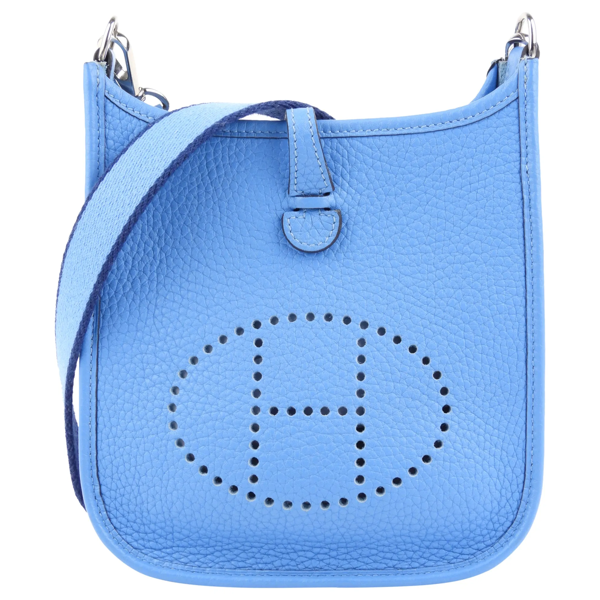 Hermes Blue Clemence Leather Evelyne TPM Mini Crossbody Messenger Bag