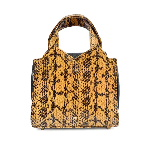 MARTE EGELE Yellow and Black Embossed Genuine Snake Leather Mini Tote Bag