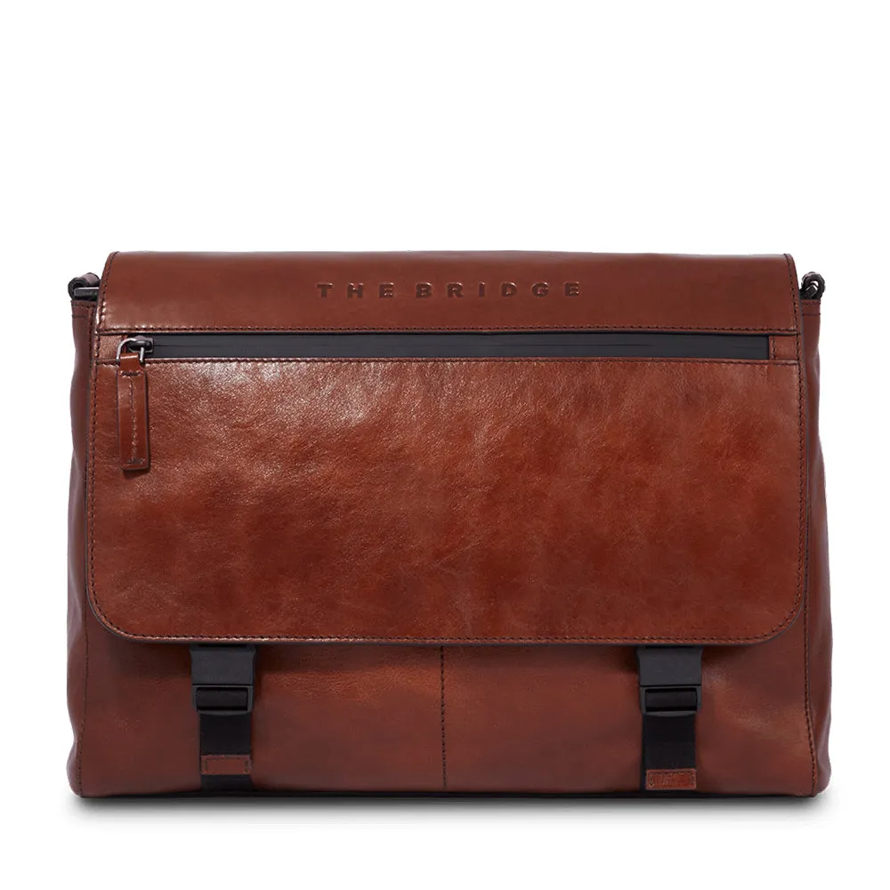 Sure, here is a revised version of the title with modifiers: THE BRIDGE Damiano Leather Brown Mens Messenger Bag