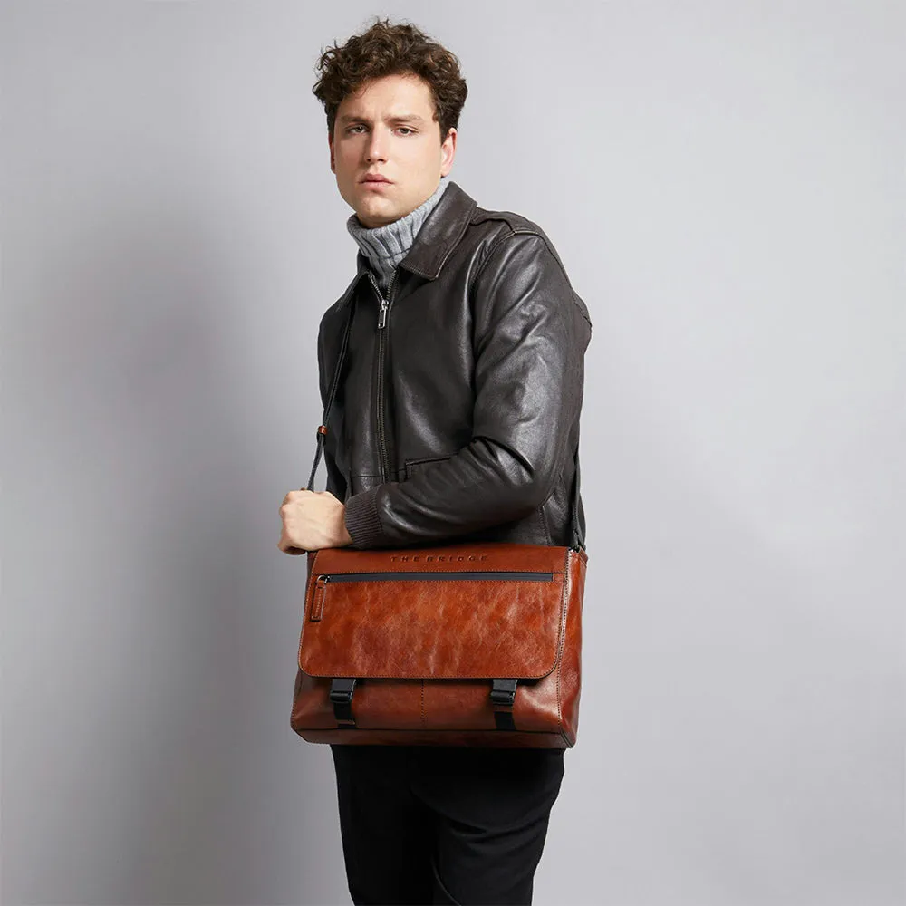 Sure, here is a revised version of the title with modifiers: THE BRIDGE Damiano Leather Brown Mens Messenger Bag