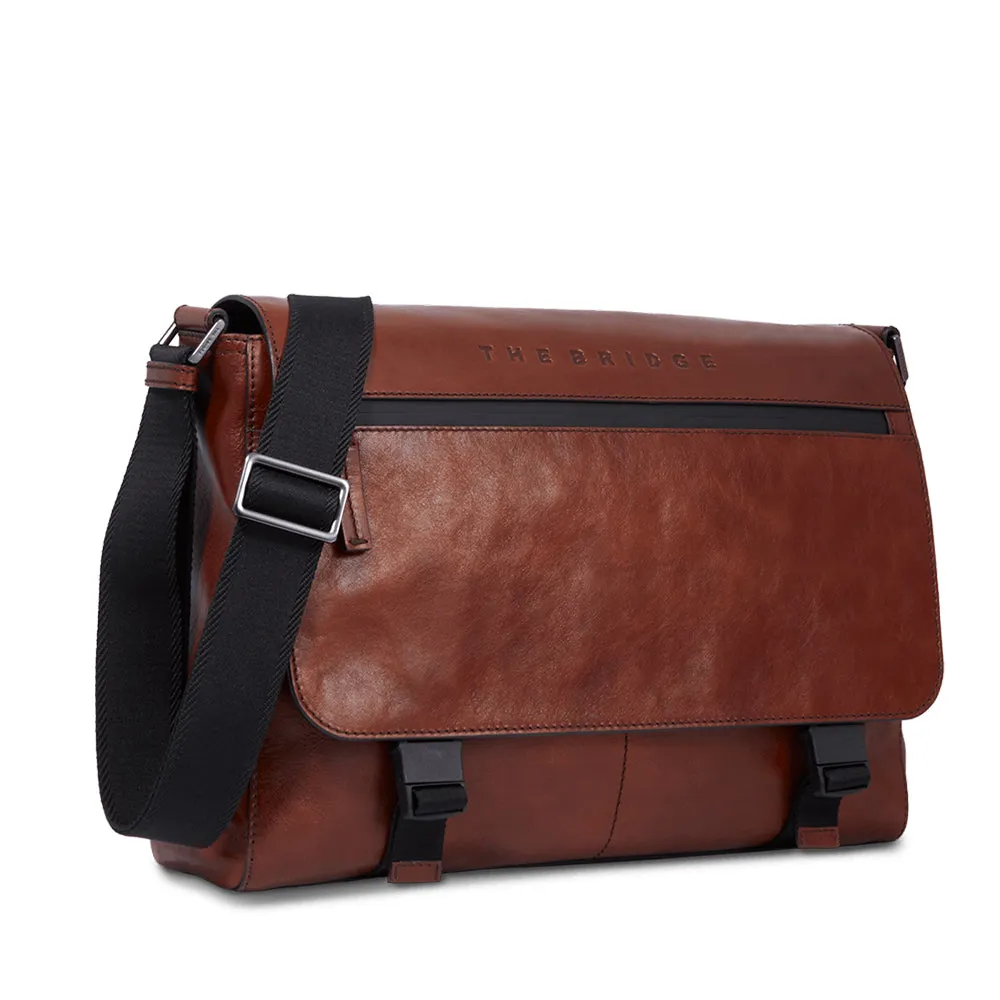 Sure, here is a revised version of the title with modifiers: THE BRIDGE Damiano Leather Brown Mens Messenger Bag