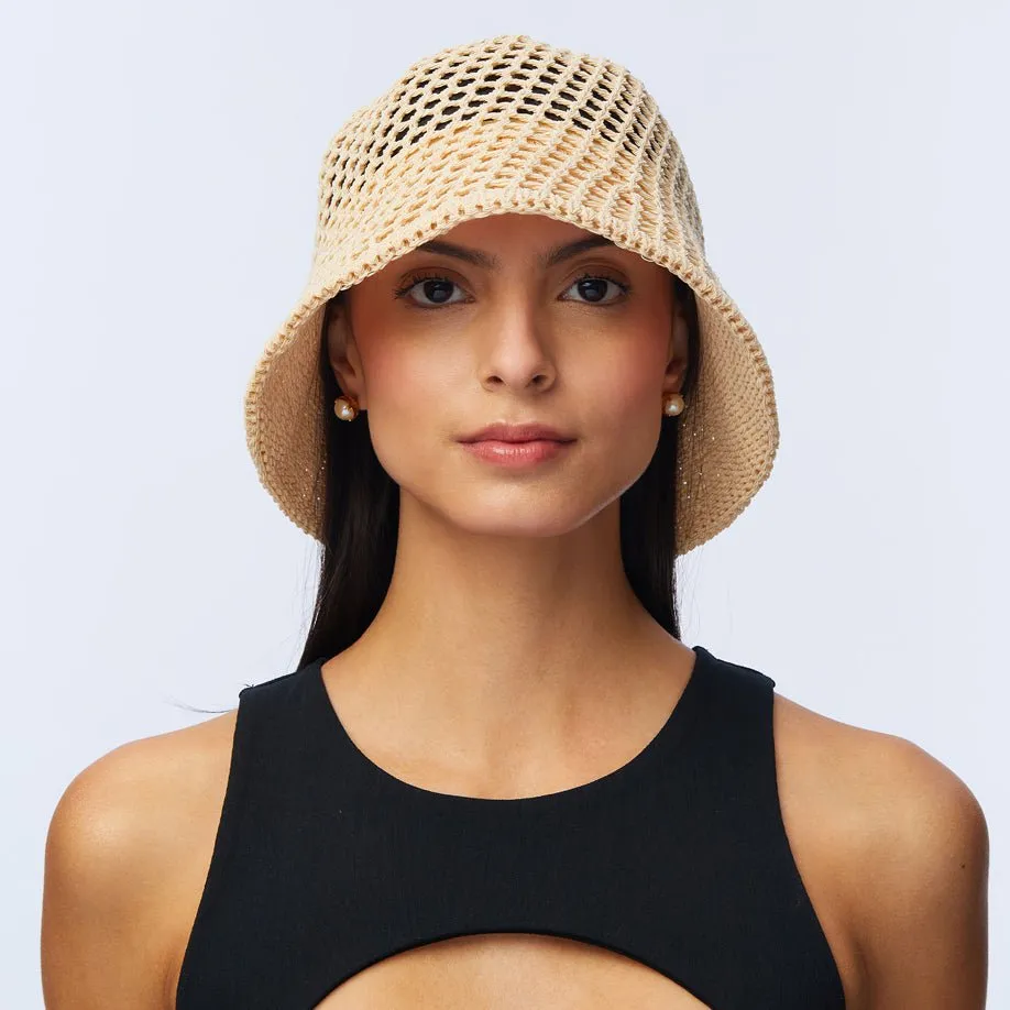 NATURAL OPEN WEAVE BUCKET HAT