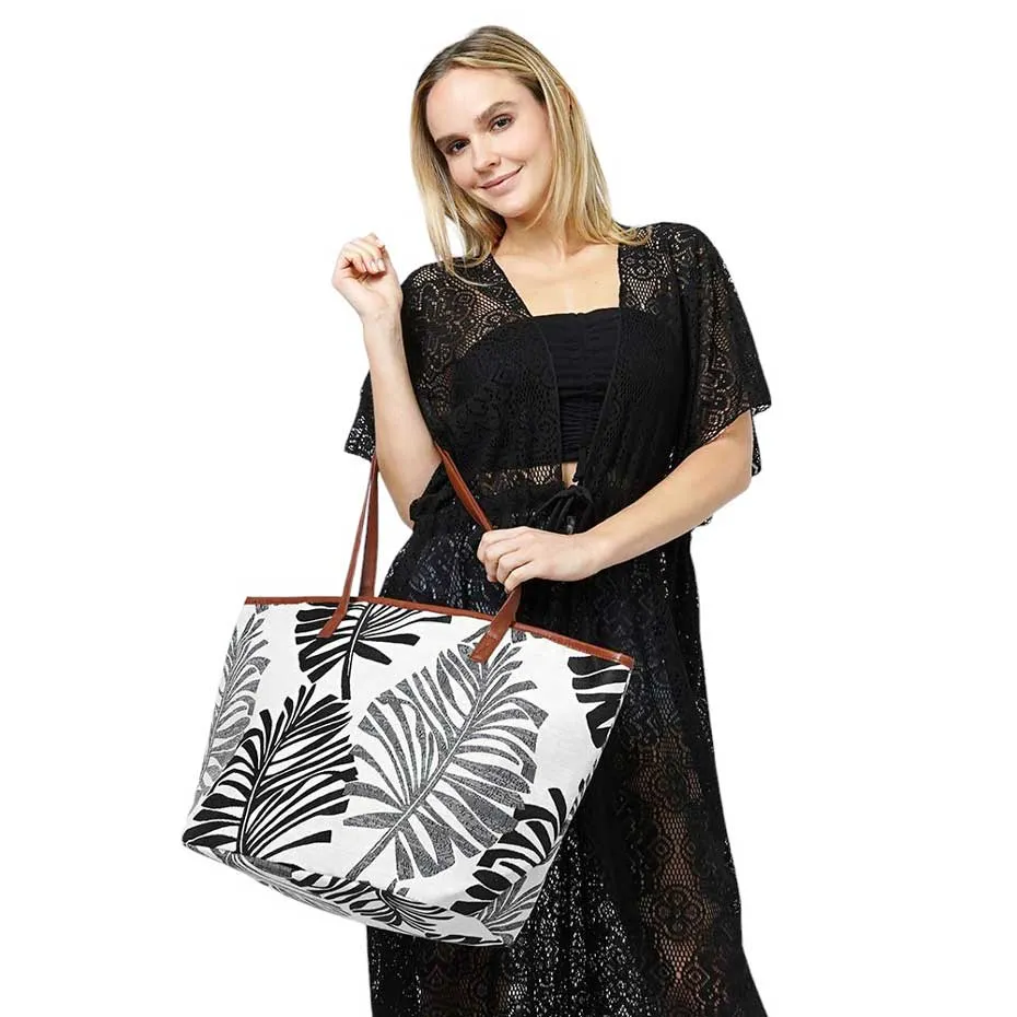 Palm Leaves Print Tote Bag