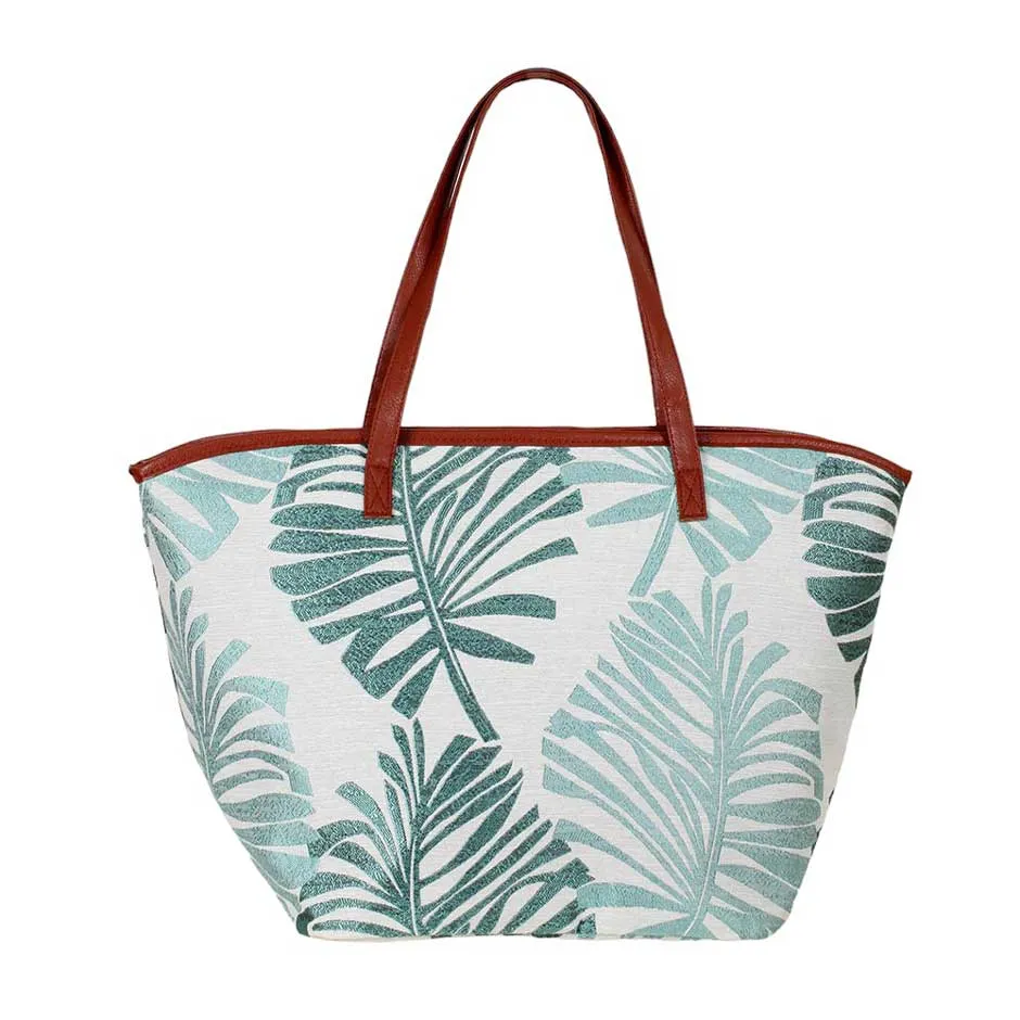 Palm Leaves Print Tote Bag