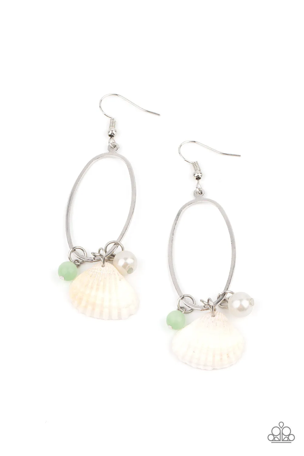 Paparazzi This Too SHELL Pass - Green Earrings